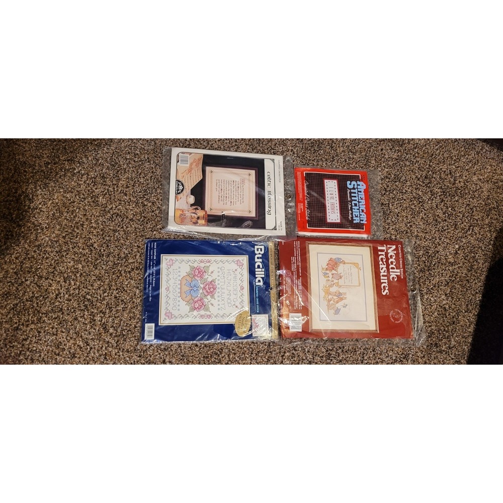 Vintage Cross Stitch Sampler Kit Lot of 4 – Bucilla Needle‎ Treasures NOS